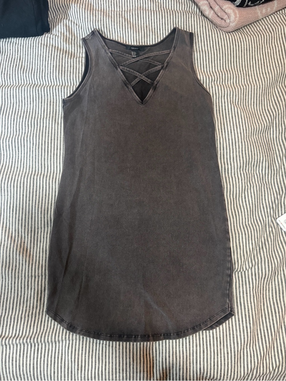 Forever 21 Charcoal Crisscross V-Neck Tank